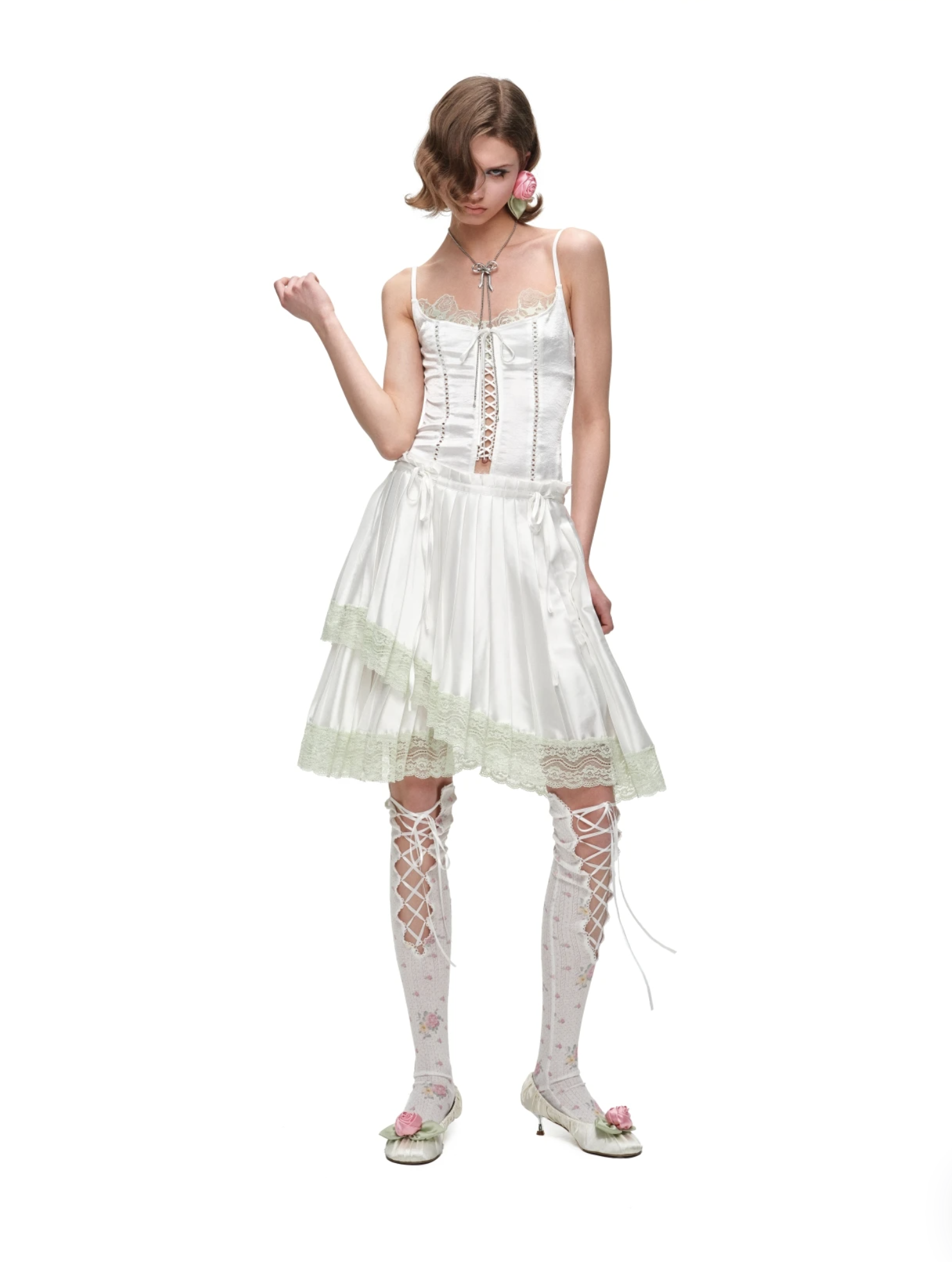 ♱ 1JINN x SNOOPY ੯‧̀͡⬮ ASYMMETRIC LACE PLEATED MIDI SKIRT - 3colors - Image 22