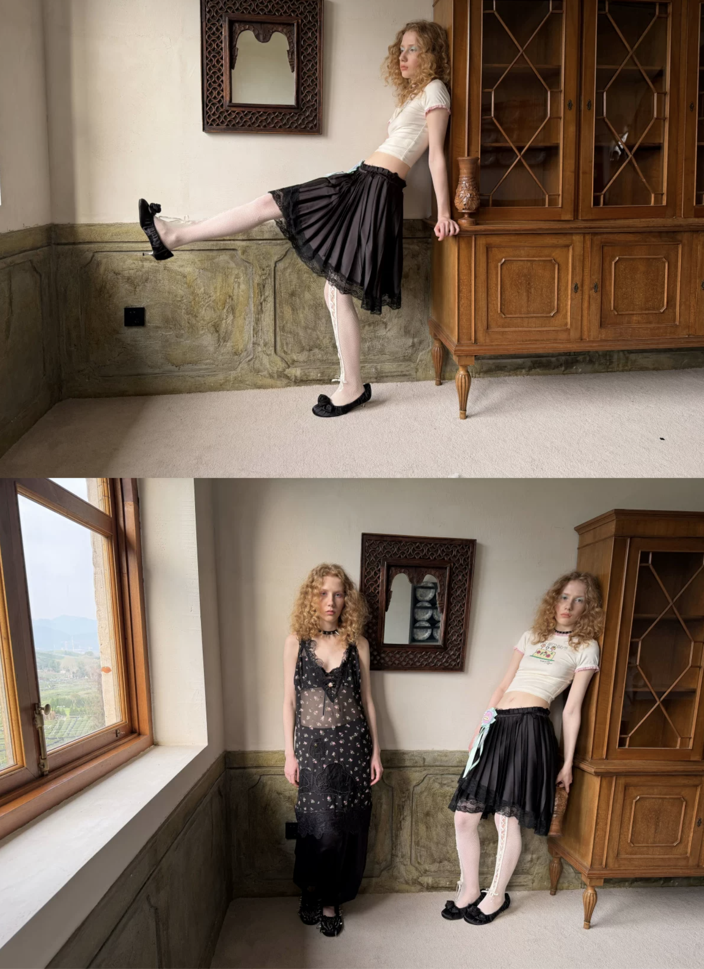 ♱ 1JINN x SNOOPY ੯‧̀͡⬮ ASYMMETRIC LACE PLEATED MIDI SKIRT - 3colors - Image 29