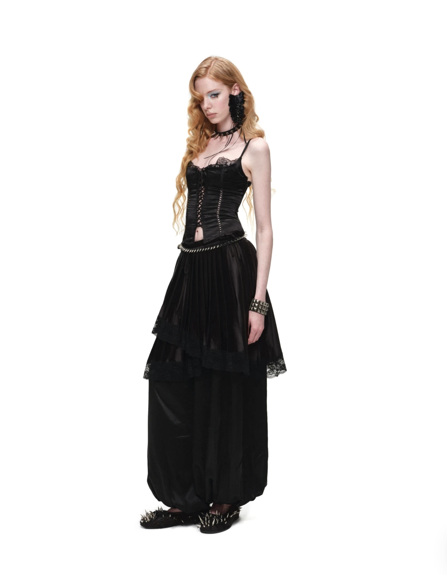 ♱ 1JINN x SNOOPY ੯‧̀͡⬮ ASYMMETRIC LACE PLEATED MIDI SKIRT - 3colors - Image 7