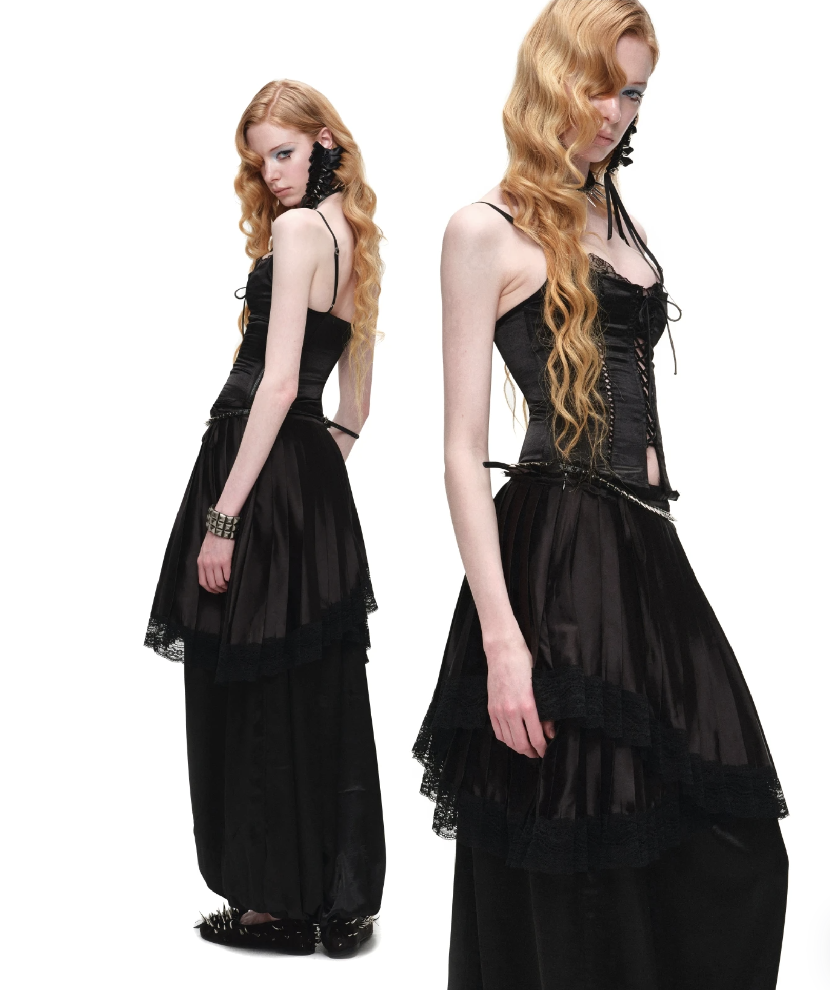 ♱ 1JINN x SNOOPY ੯‧̀͡⬮ ASYMMETRIC LACE PLEATED MIDI SKIRT - 3colors - Image 33