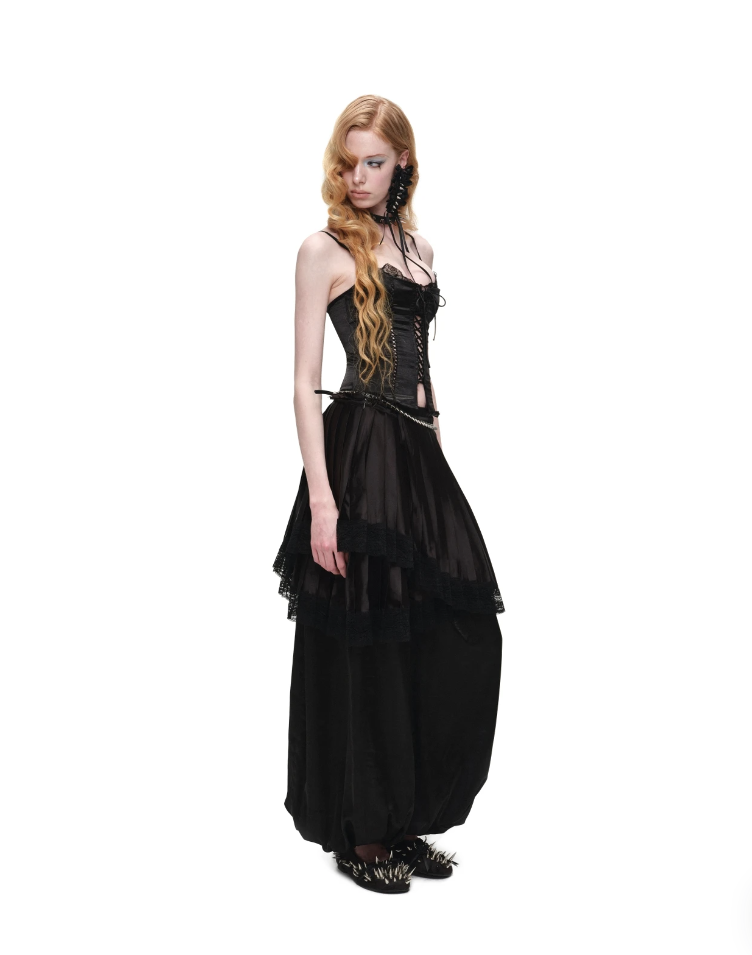 ♱ 1JINN x SNOOPY ੯‧̀͡⬮ ASYMMETRIC LACE PLEATED MIDI SKIRT - 3colors - Image 32