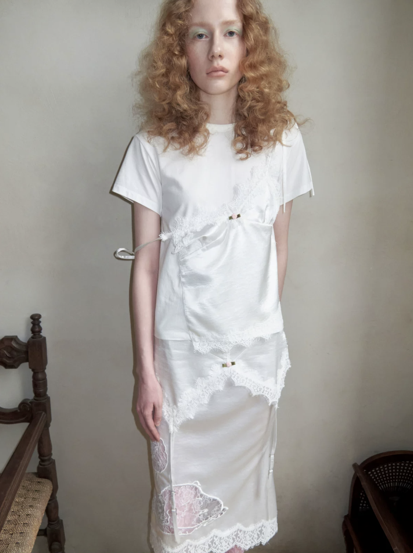 ♱ 1JINN x SNOOPY ੯‧̀͡⬮ LACE SATIN LAYERED T-SHIRT - 2colors - Image 11