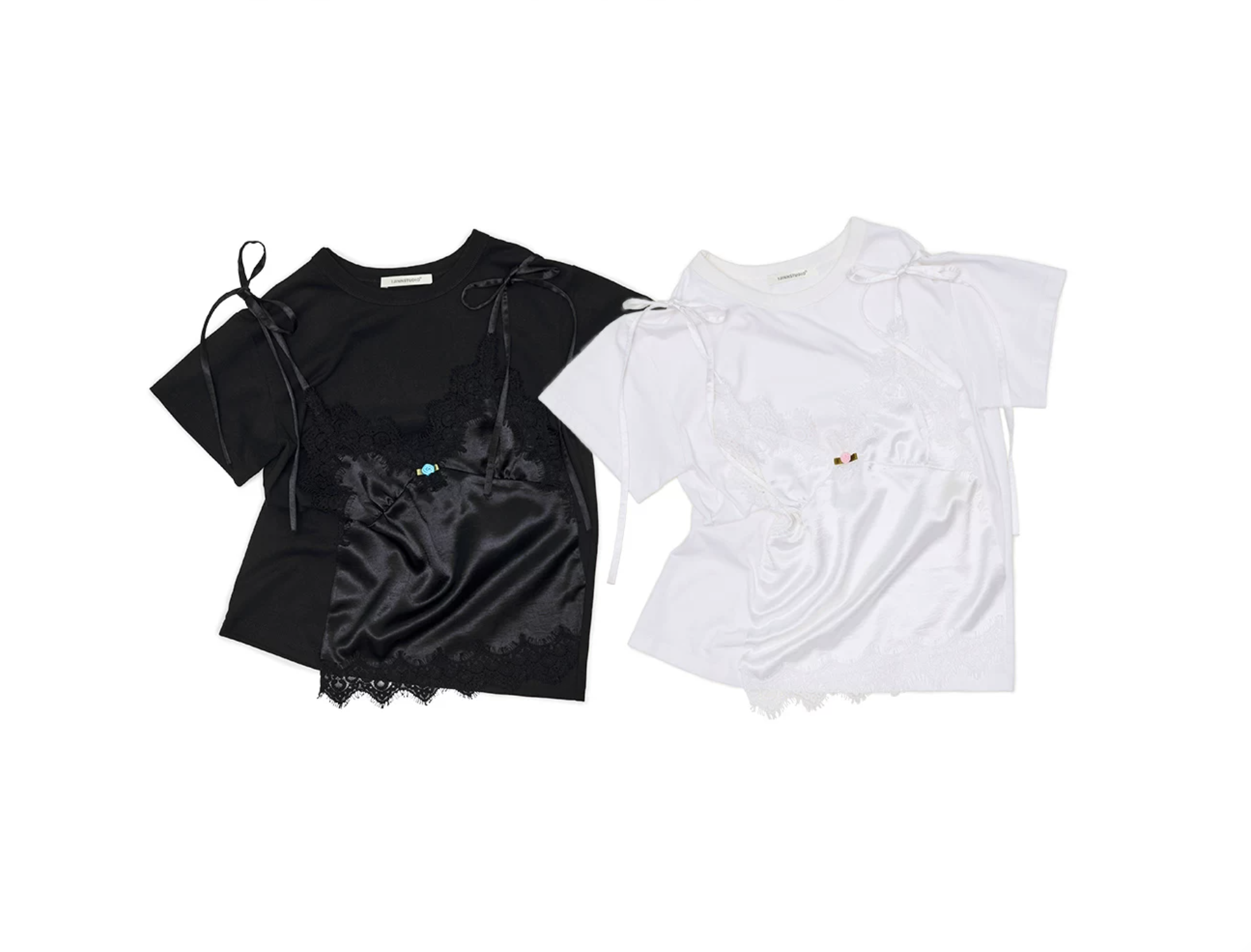 ♱ 1JINN x SNOOPY ੯‧̀͡⬮ LACE SATIN LAYERED T-SHIRT - 2colors - Image 8