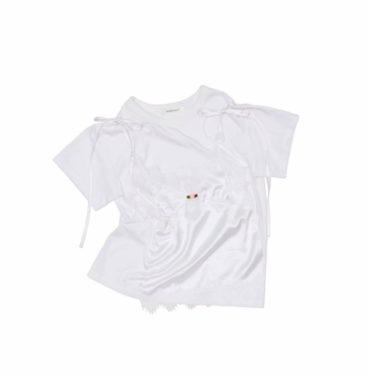 ♱ 1JINN x SNOOPY ੯‧̀͡⬮ LACE SATIN LAYERED T-SHIRT - 2colors - Image 15