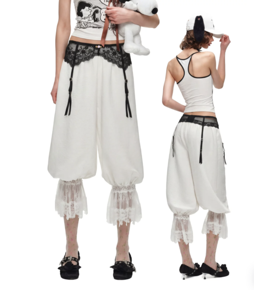 ♱ 1JINN x SNOOPY ੯‧̀͡⬮ LACE RUFFLE BLOOMER PANTS