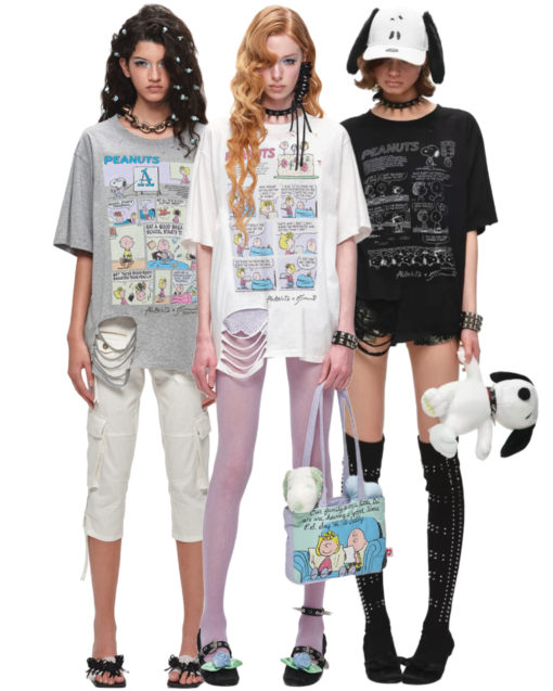 ♱ 1JINN x SNOOPY ੯‧̀͡⬮ PEANUTS DISTRESSED COMIC T-SHIRT - 4styles