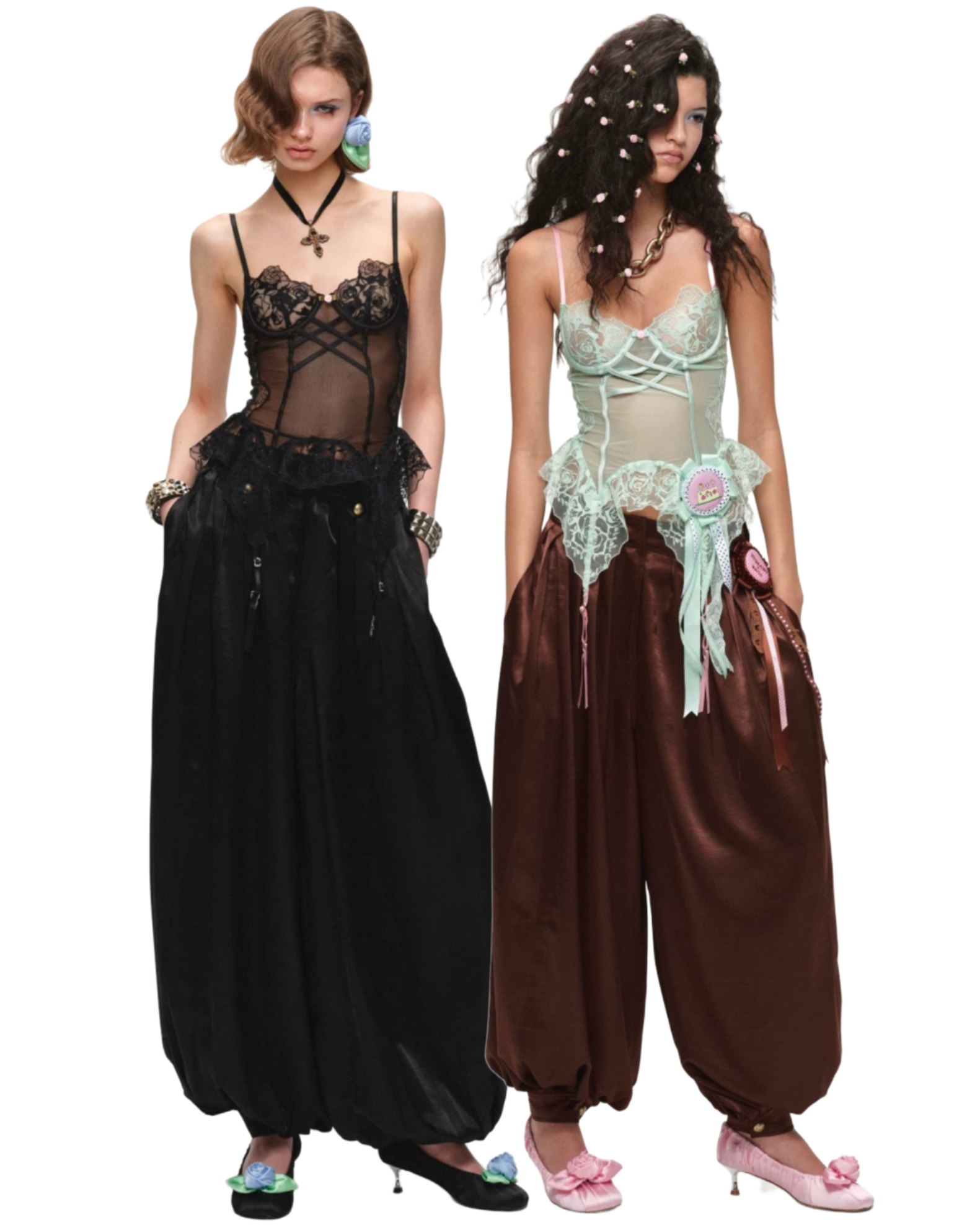 ♱ 1JINN x SNOOPY ੯‧̀͡⬮ SATIN PLEATED BALLOON PANTS - 2colors