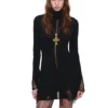 1jinn acetate high neck distressed knit dress 7