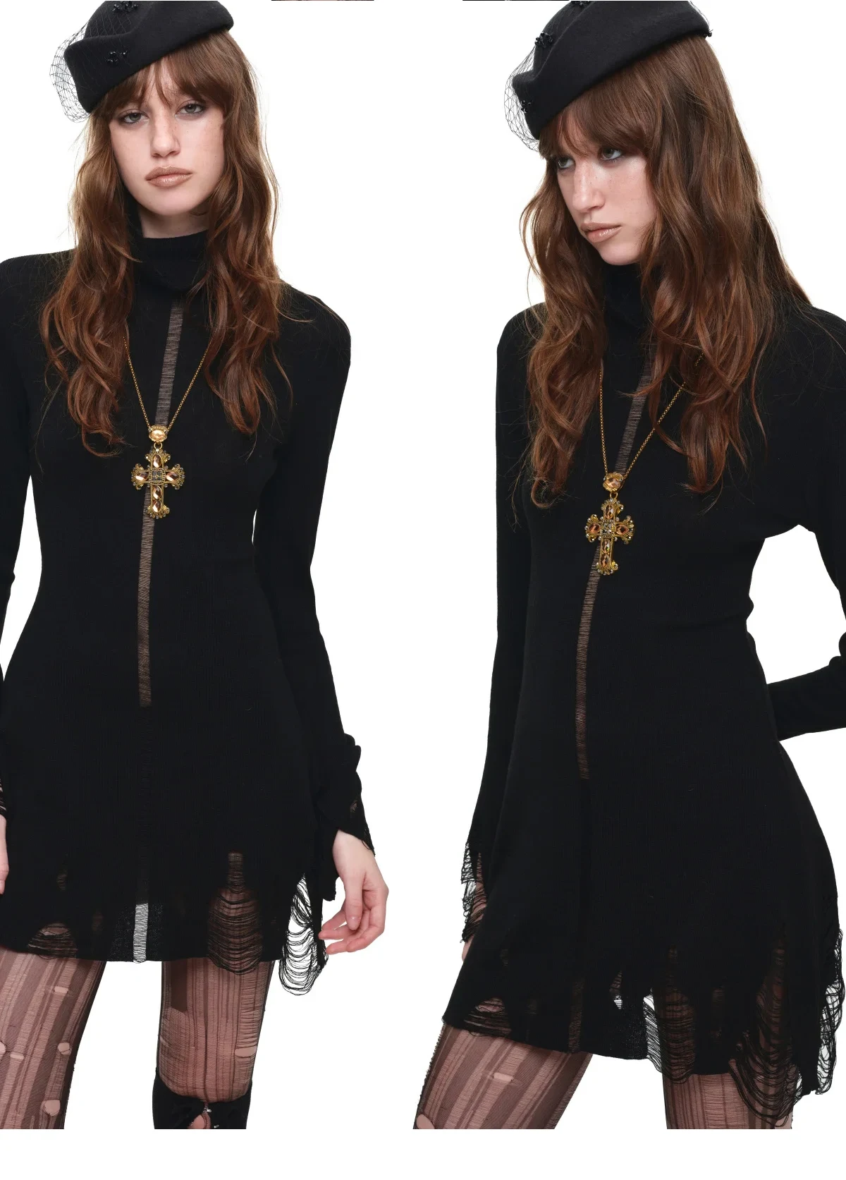 1jinn acetate high neck distressed knit dress 8