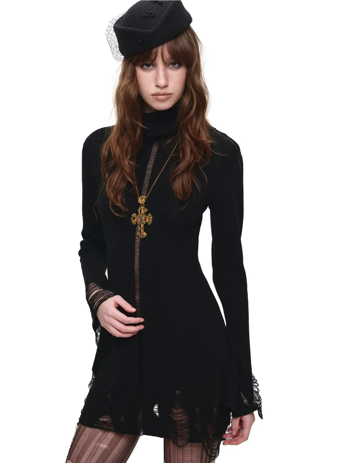 1jinn acetate high neck distressed knit dress 10