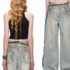 1JINN distressed mud-dyed wide-leg jeans