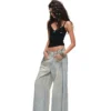 1JINN distressed mud-dyed wide-leg jeans