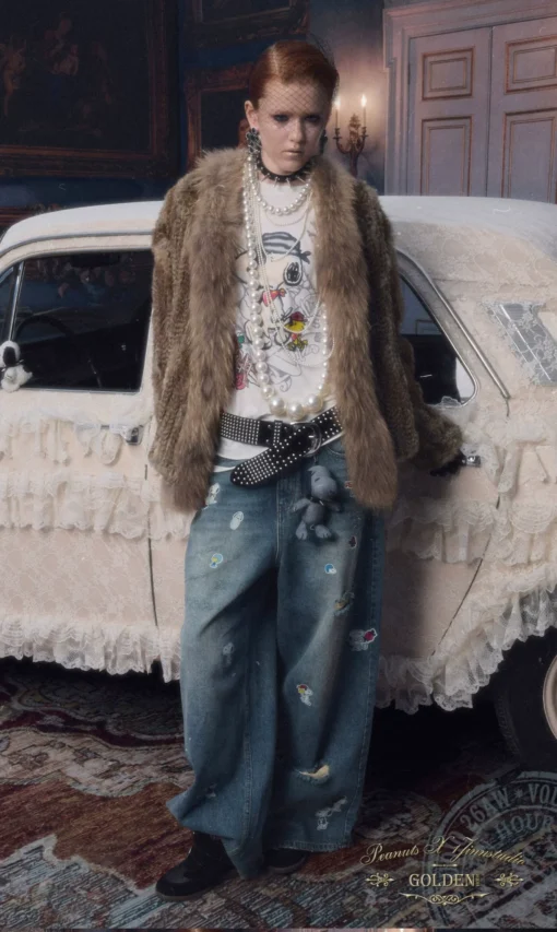 1jinn hand woven rabbit fur coat raccoon collar 1