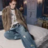 1jinn hand woven rabbit fur coat raccoon collar 2