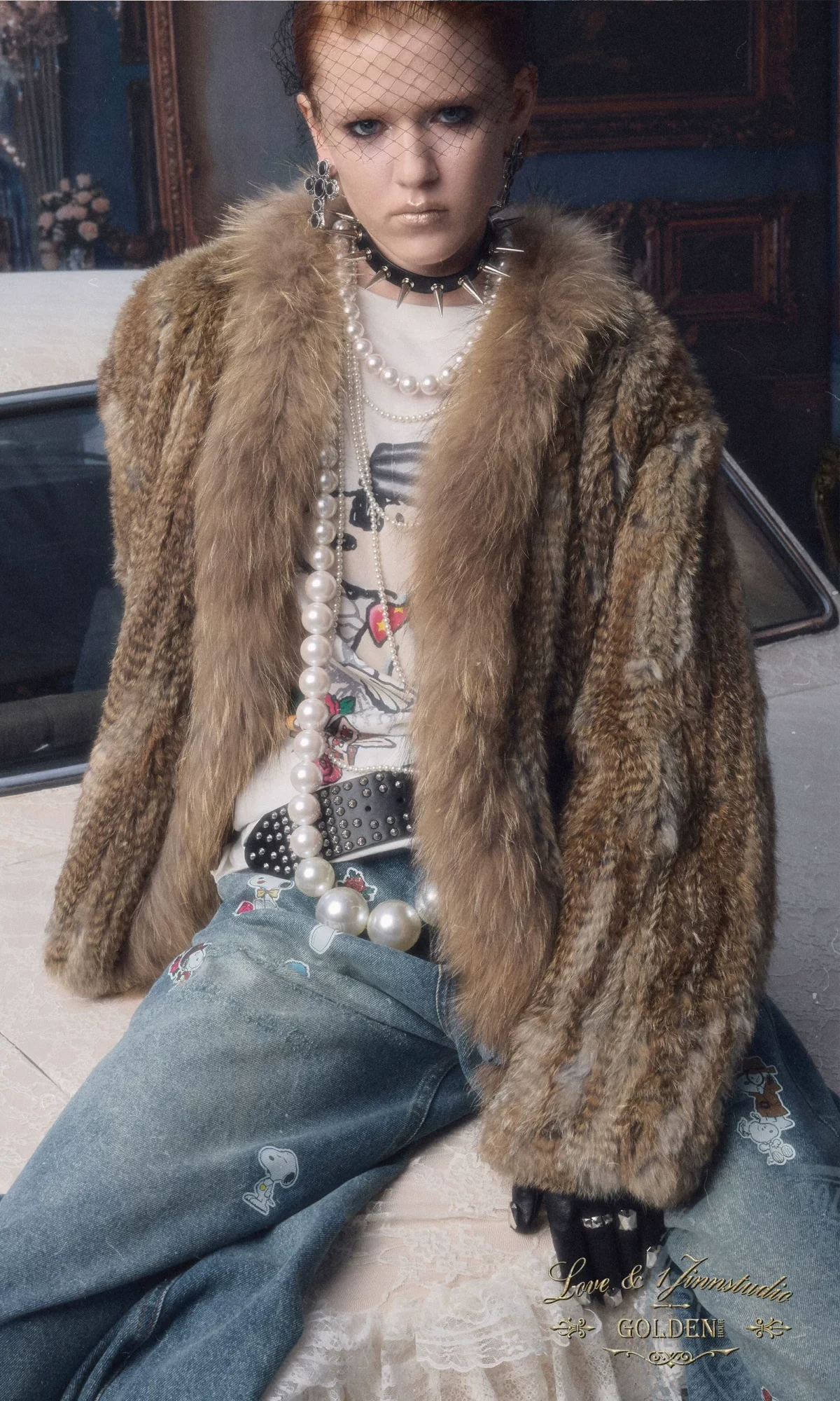 1jinn hand woven rabbit fur coat raccoon collar 3