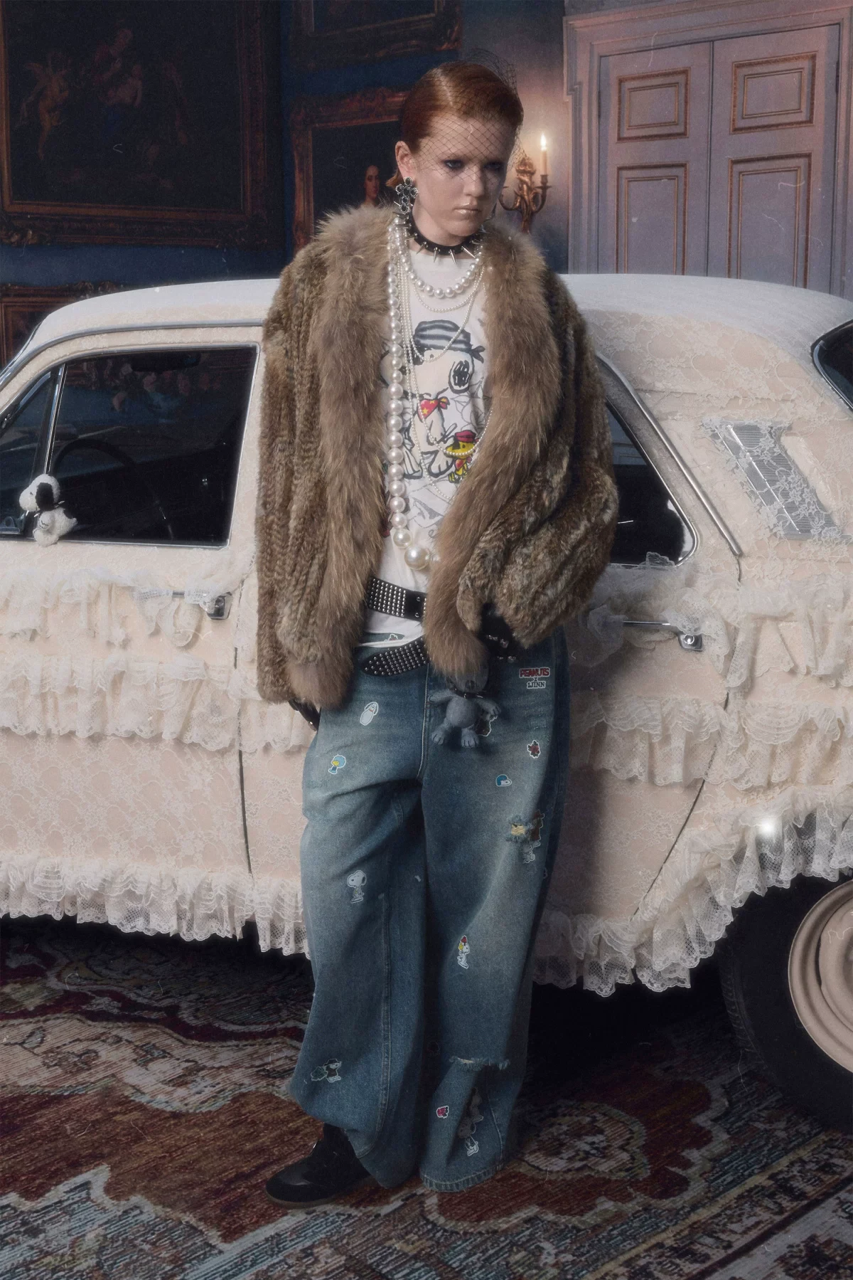 1jinn hand woven rabbit fur coat raccoon collar 5
