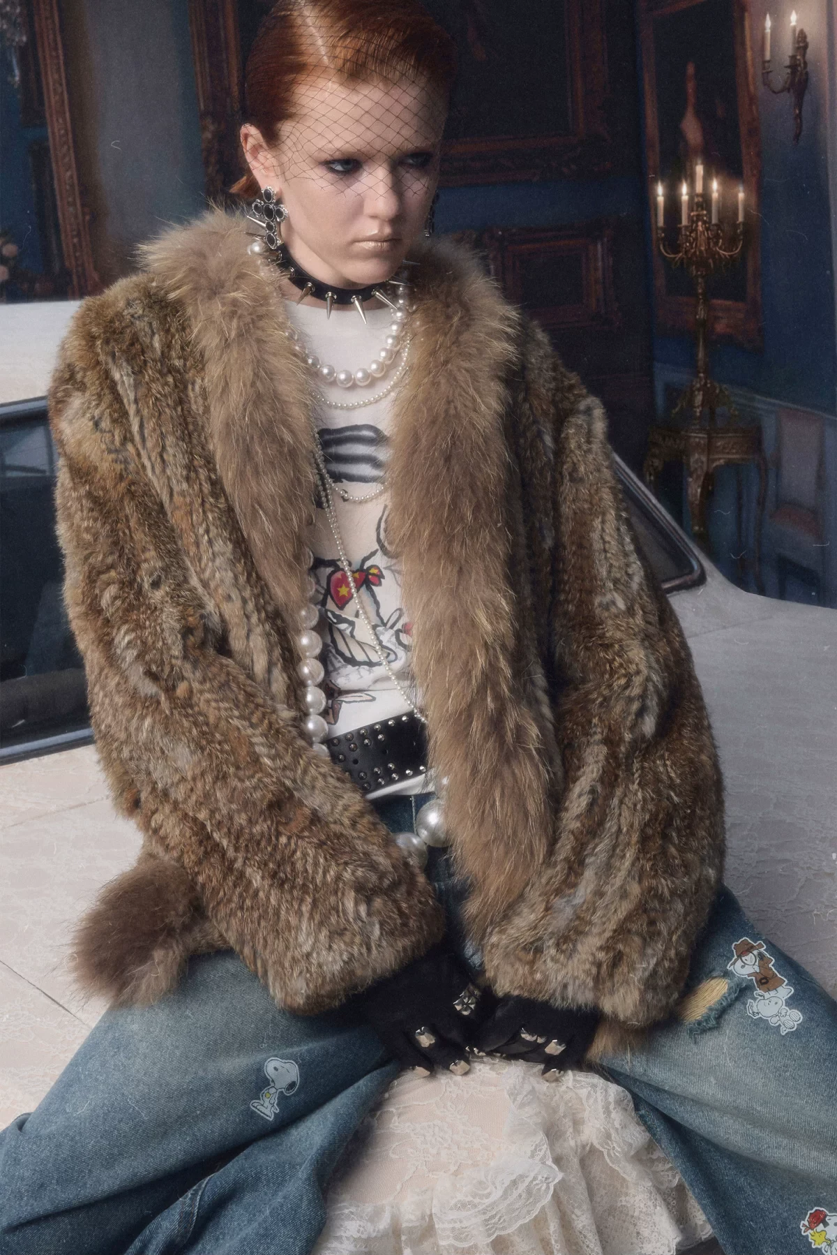 1jinn hand woven rabbit fur coat raccoon collar 9