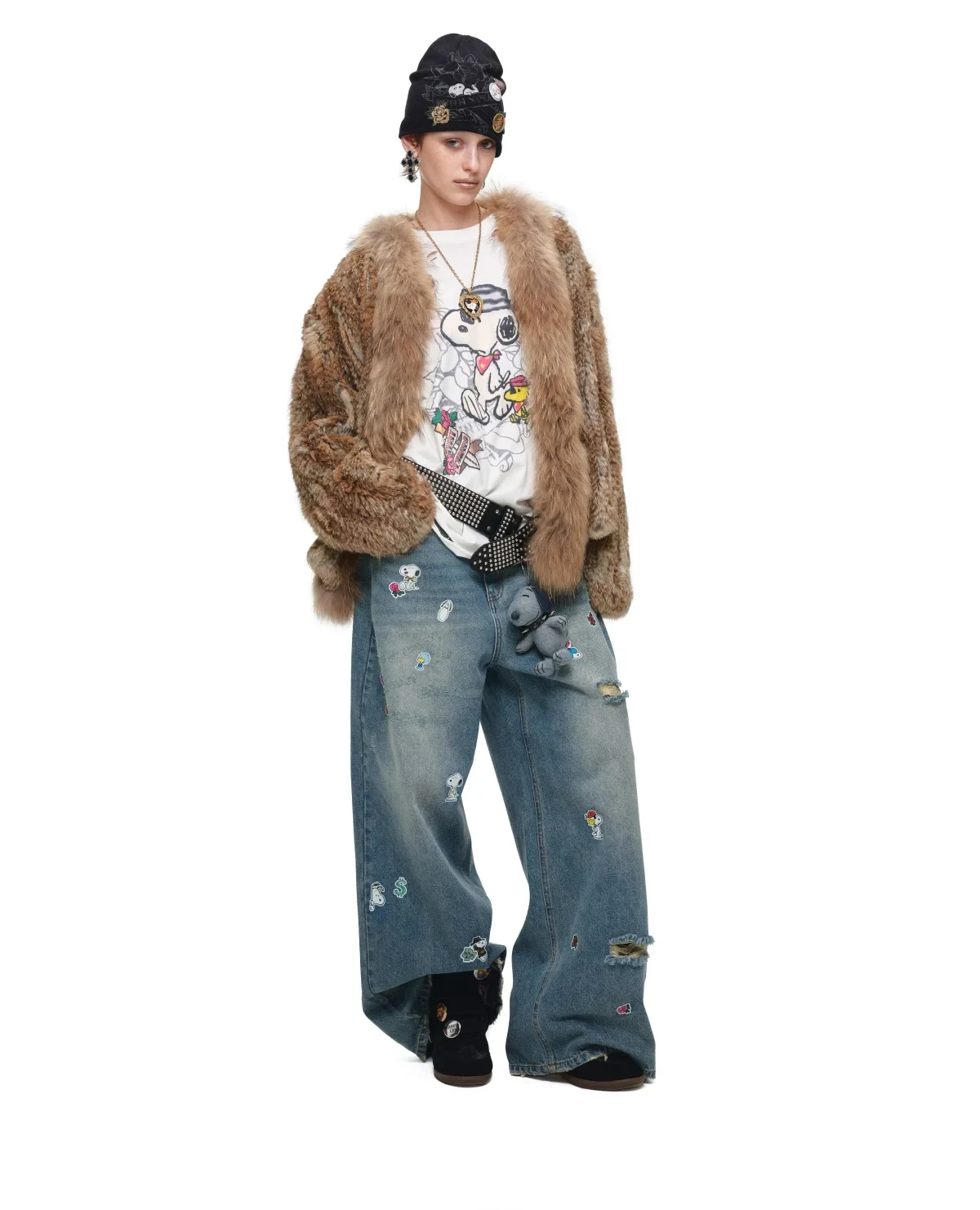 1jinn hand woven rabbit fur coat raccoon collar 15