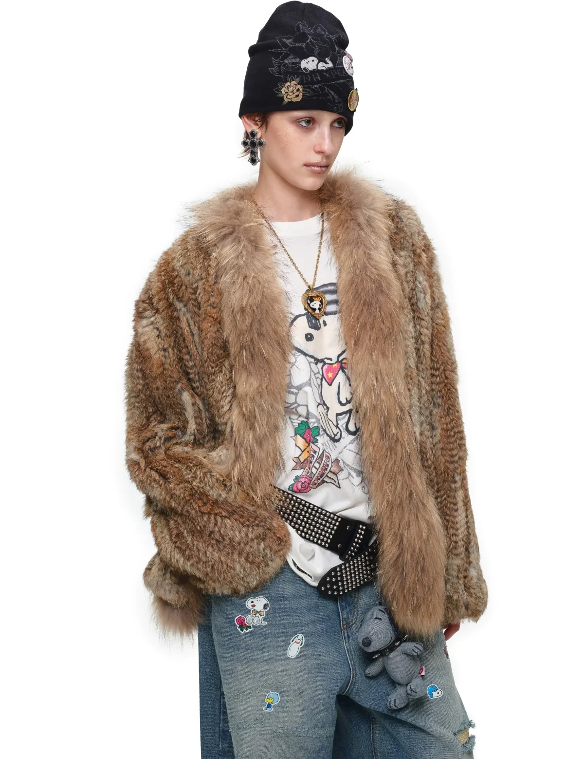 1jinn hand woven rabbit fur coat raccoon collar 16