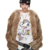 1jinn hand woven rabbit fur coat raccoon collar 17