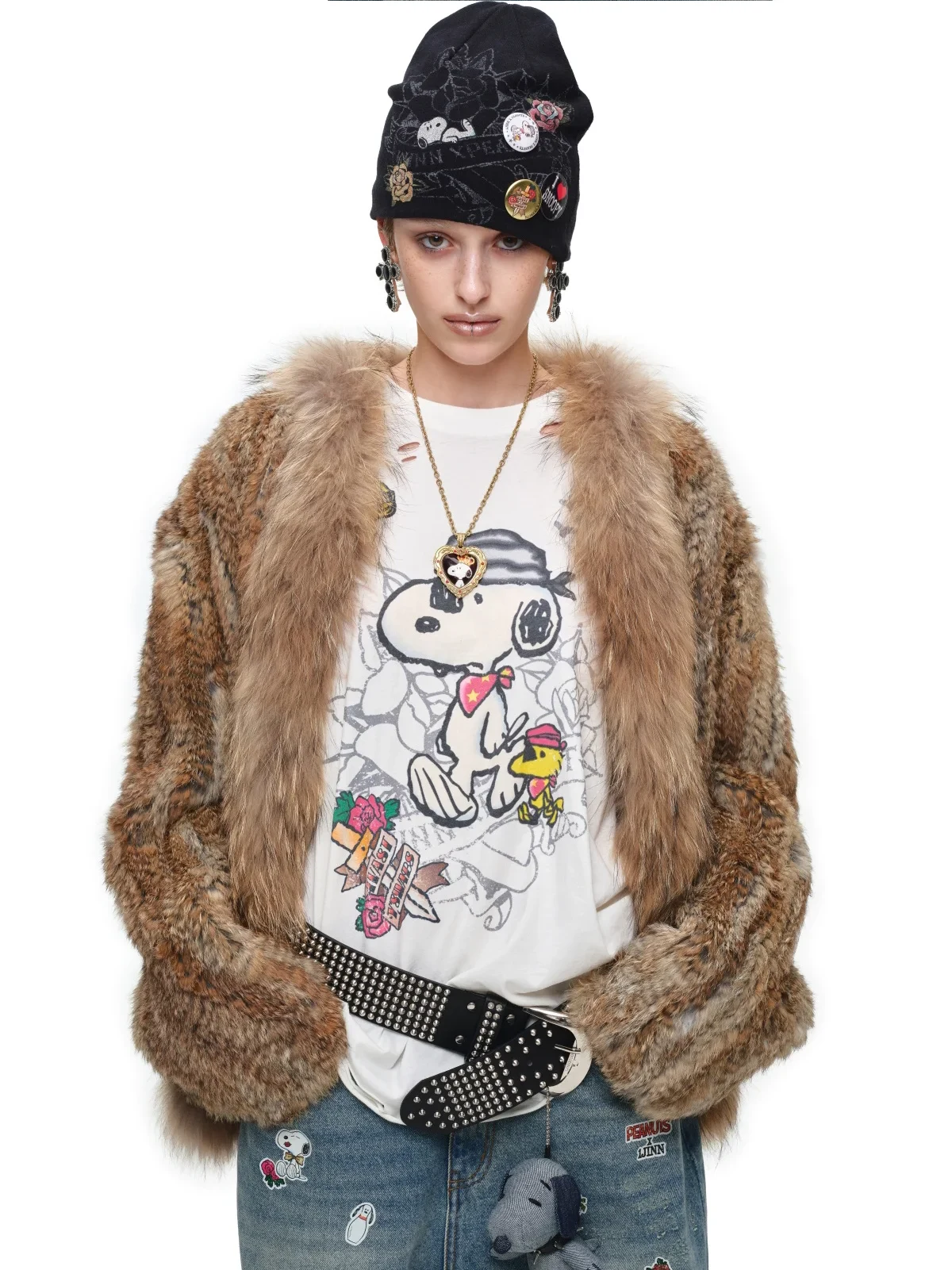 1jinn hand woven rabbit fur coat raccoon collar 17
