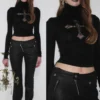 1JINN lace cross rhinestone turtleneck
