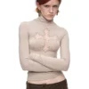 1JINN lace cross rhinestone turtleneck