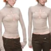 1JINN lace cross rhinestone turtleneck