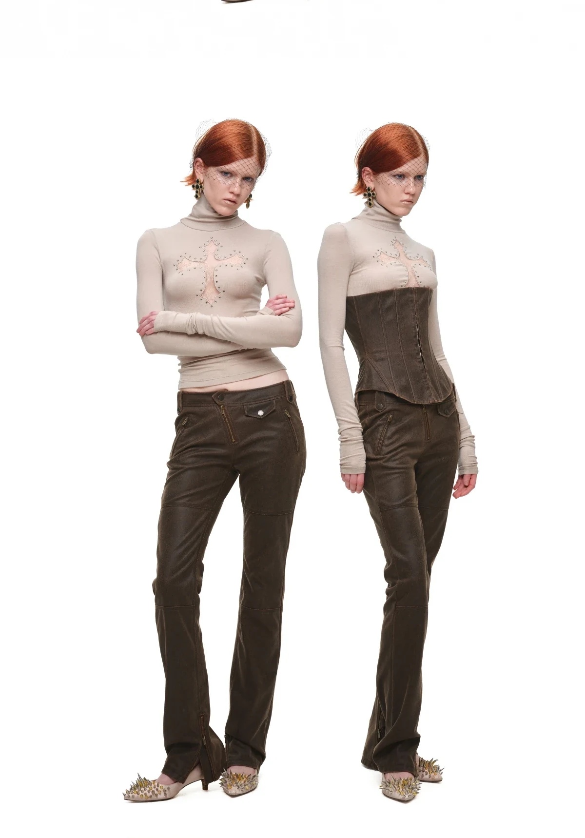 1JINN lace cross rhinestone turtleneck