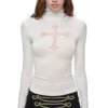 1JINN lace cross rhinestone turtleneck