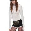 1JINN lace cross rhinestone turtleneck