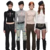 1JINN lace cross rhinestone turtleneck in black, gray, beige and white