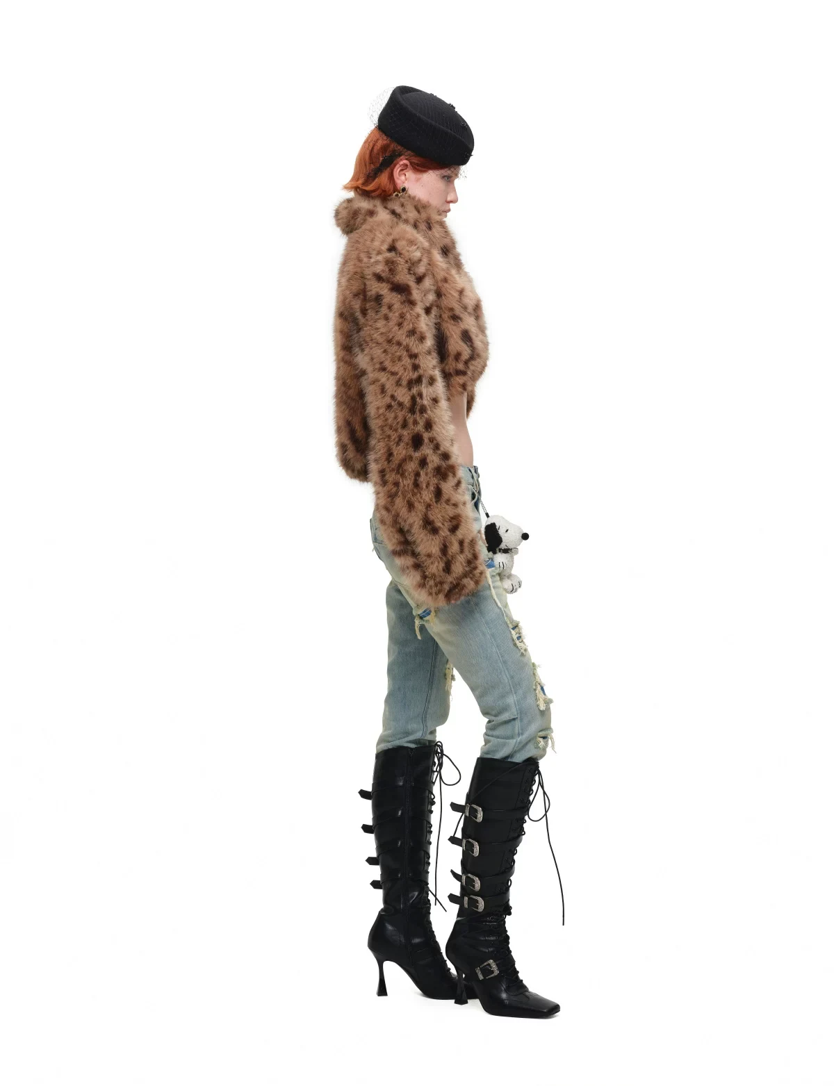 1JINN leopard faux fur cropped jacket