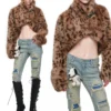 1JINN leopard faux fur cropped jacket