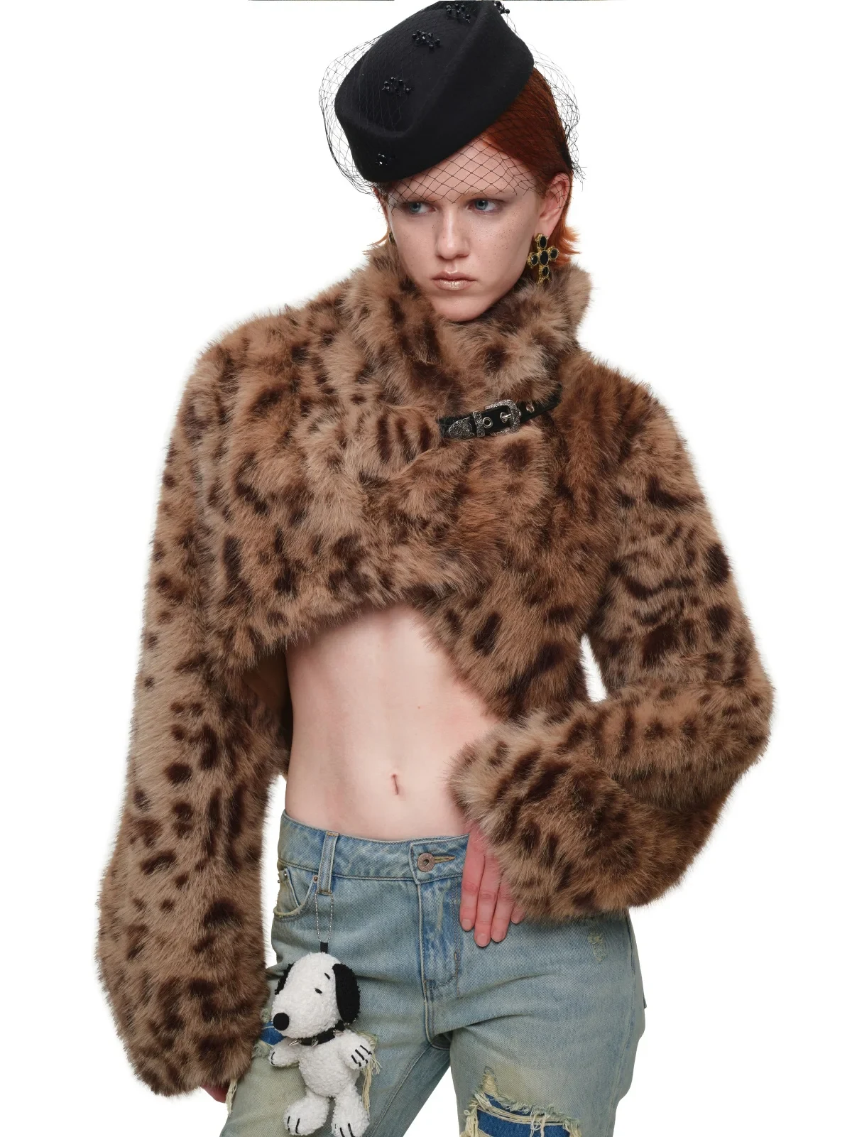 1JINN leopard faux fur cropped jacket