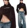 1JINN leopard faux fur cropped jacket
