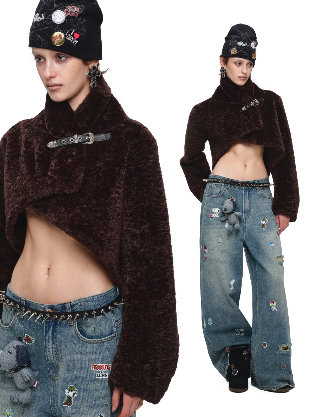 1JINN leopard faux fur cropped jacket