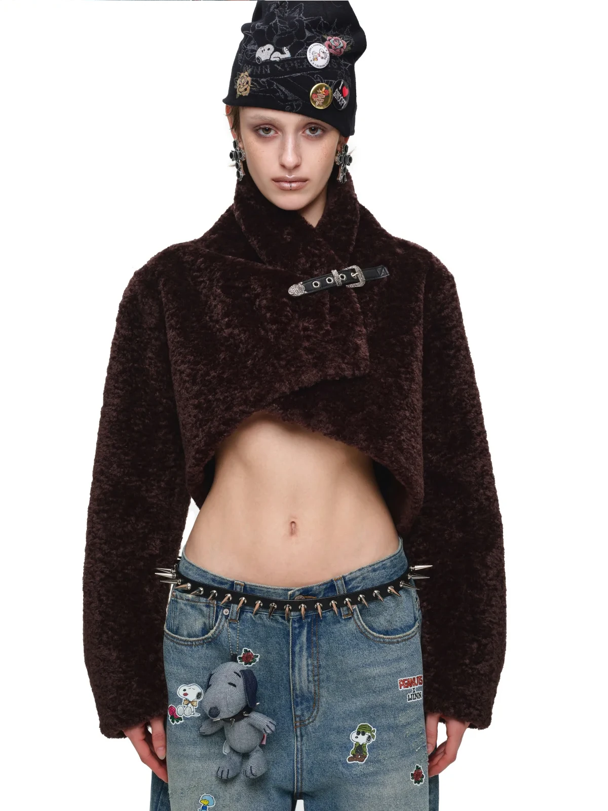 1JINN leopard faux fur cropped jacket
