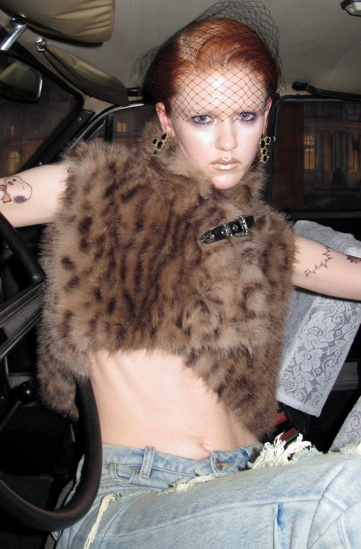 1JINN leopard faux fur cropped vest