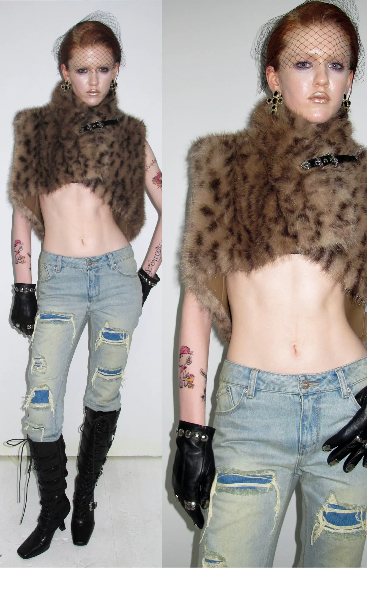 1JINN leopard faux fur cropped vest