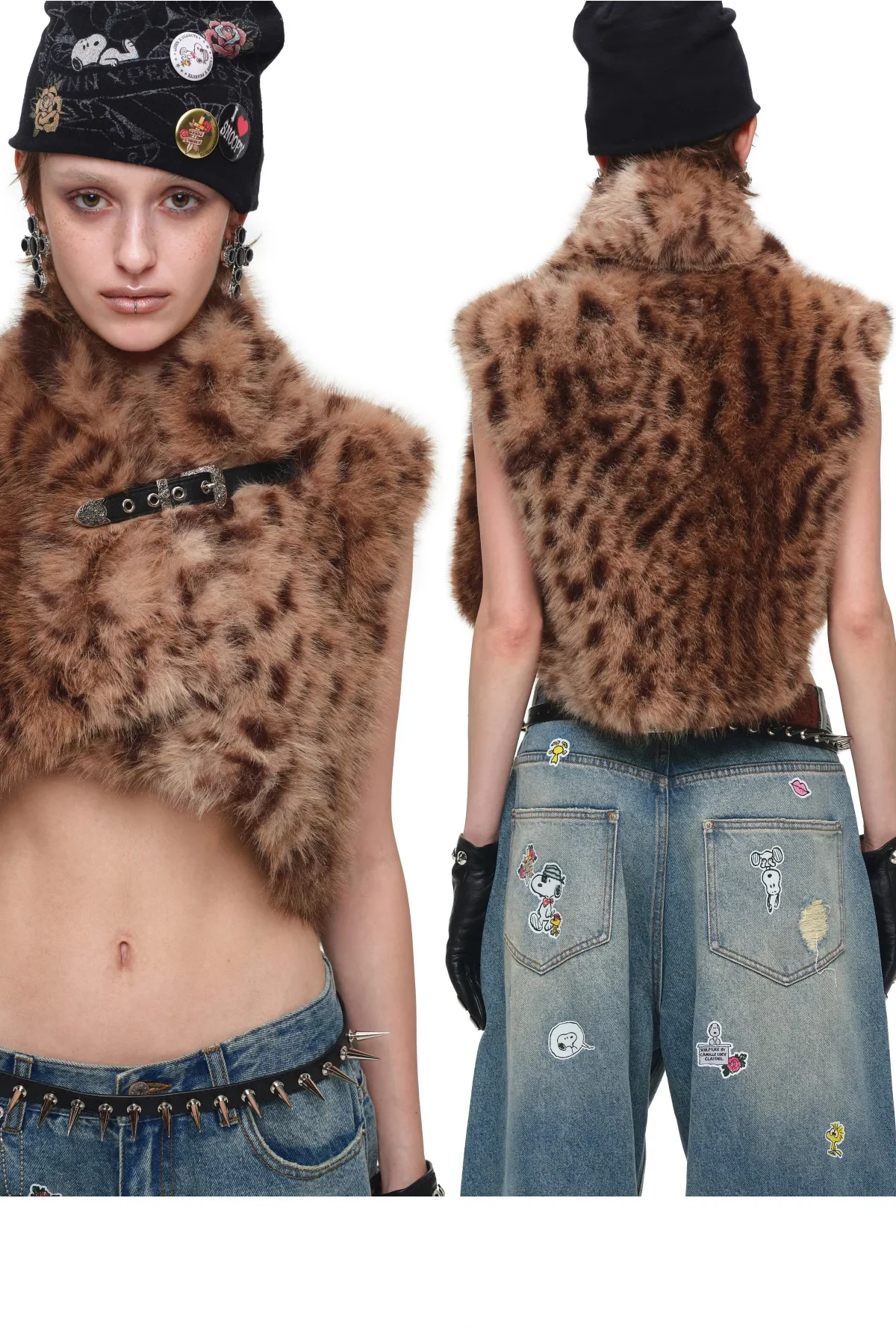 1JINN leopard faux fur cropped vest