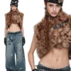 1JINN leopard faux fur cropped vest