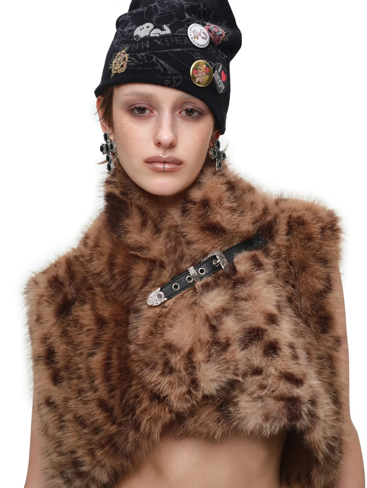 1JINN leopard faux fur cropped vest
