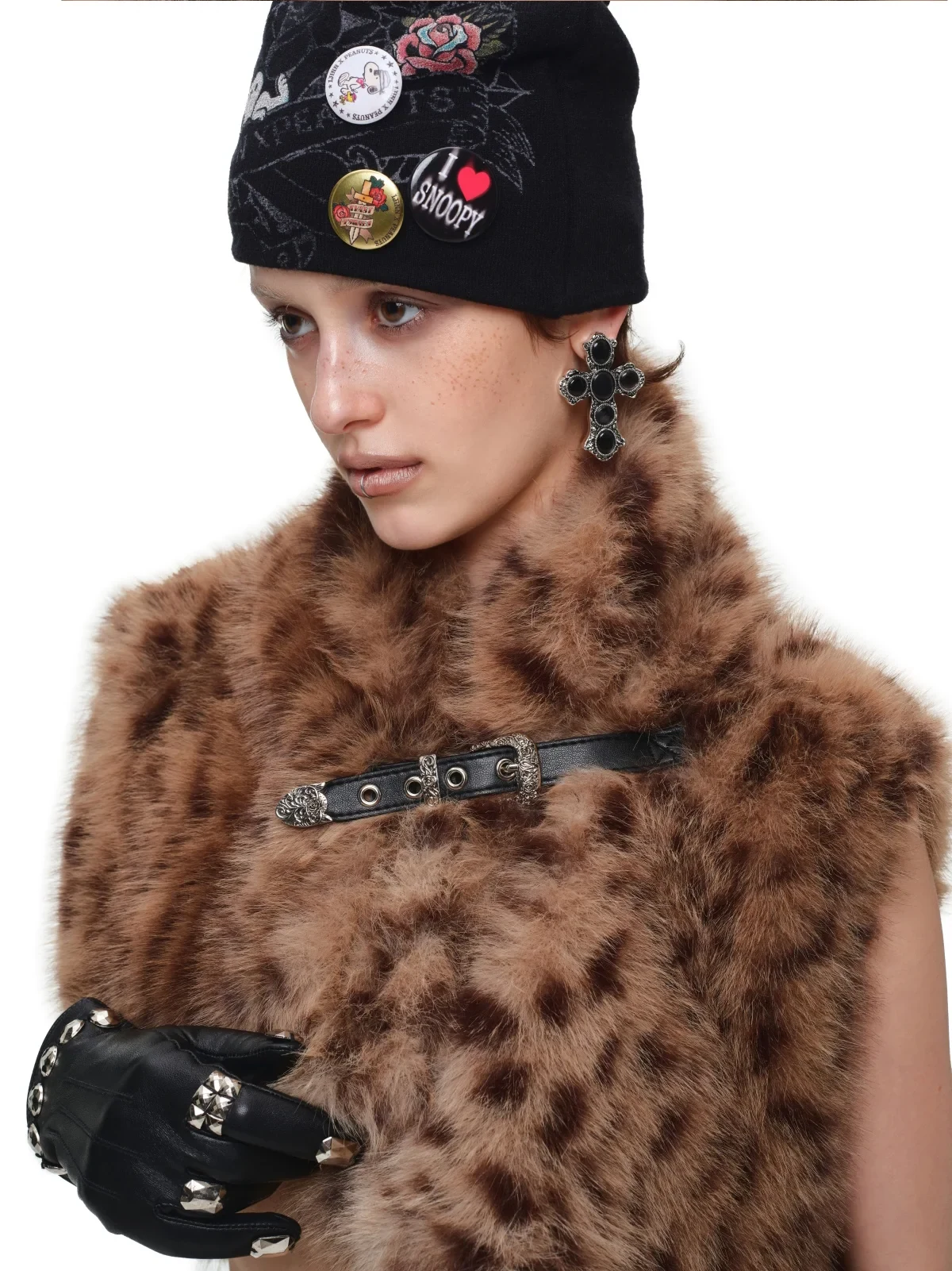 1JINN leopard faux fur cropped vest
