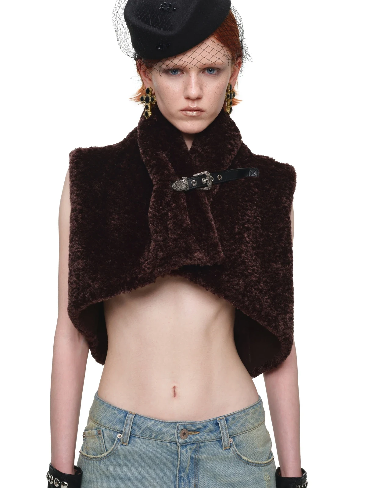 1JINN leopard faux fur cropped vest