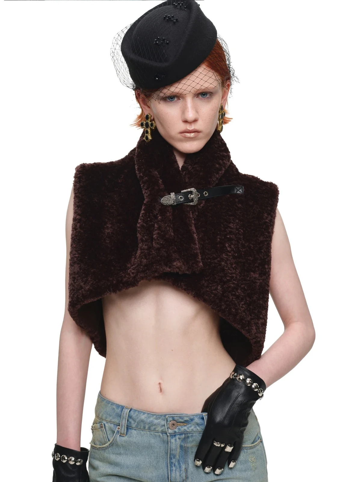 1JINN leopard faux fur cropped vest