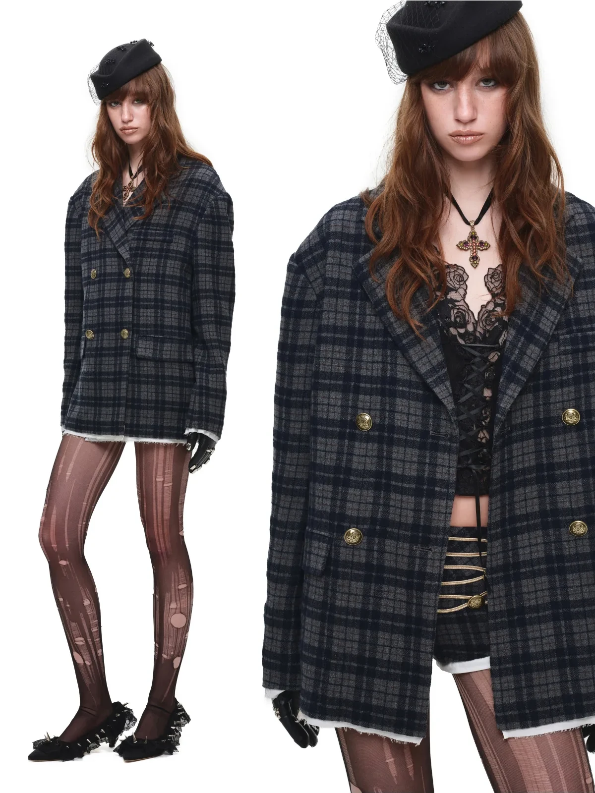 1jinn oversized check wool blazer 4