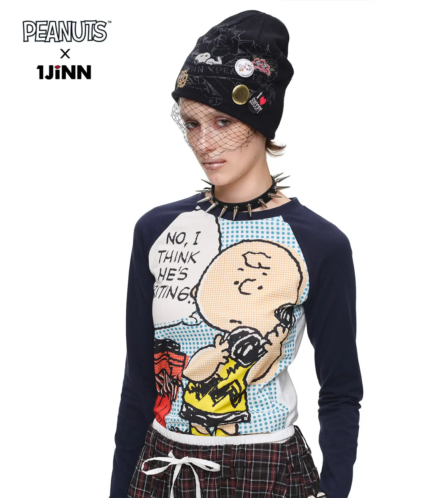 1JINN x SNOOPY Peanuts comic raglan long sleeve tee in navy