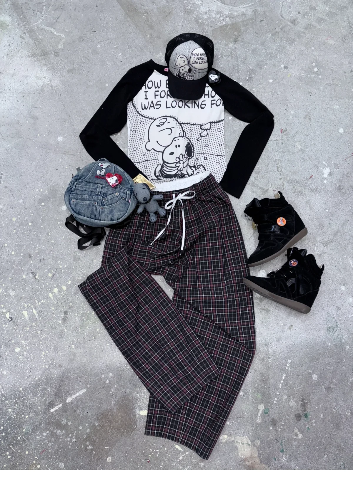 1JINN x SNOOPY Peanuts comic raglan long sleeve tee