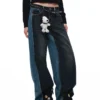 1jinn snoopy contrast panel embroidered straight jeans 4